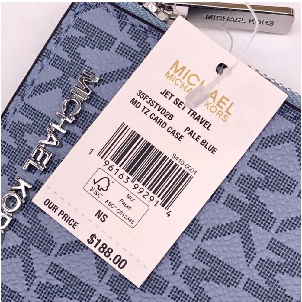 Michael Kors Medium Top Zip Card Case Wallet Coin Pouch pale Blue - Picture 14 of 14